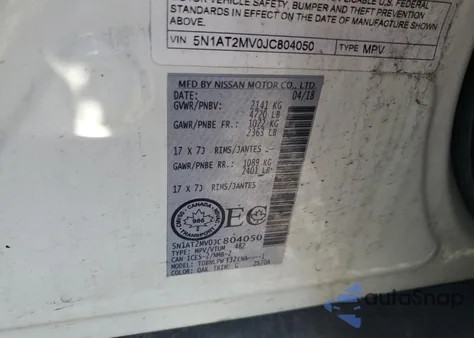 2018 Nissan Rogue S из США, поврежденный, VIN 5N1AT2MV0JC804050